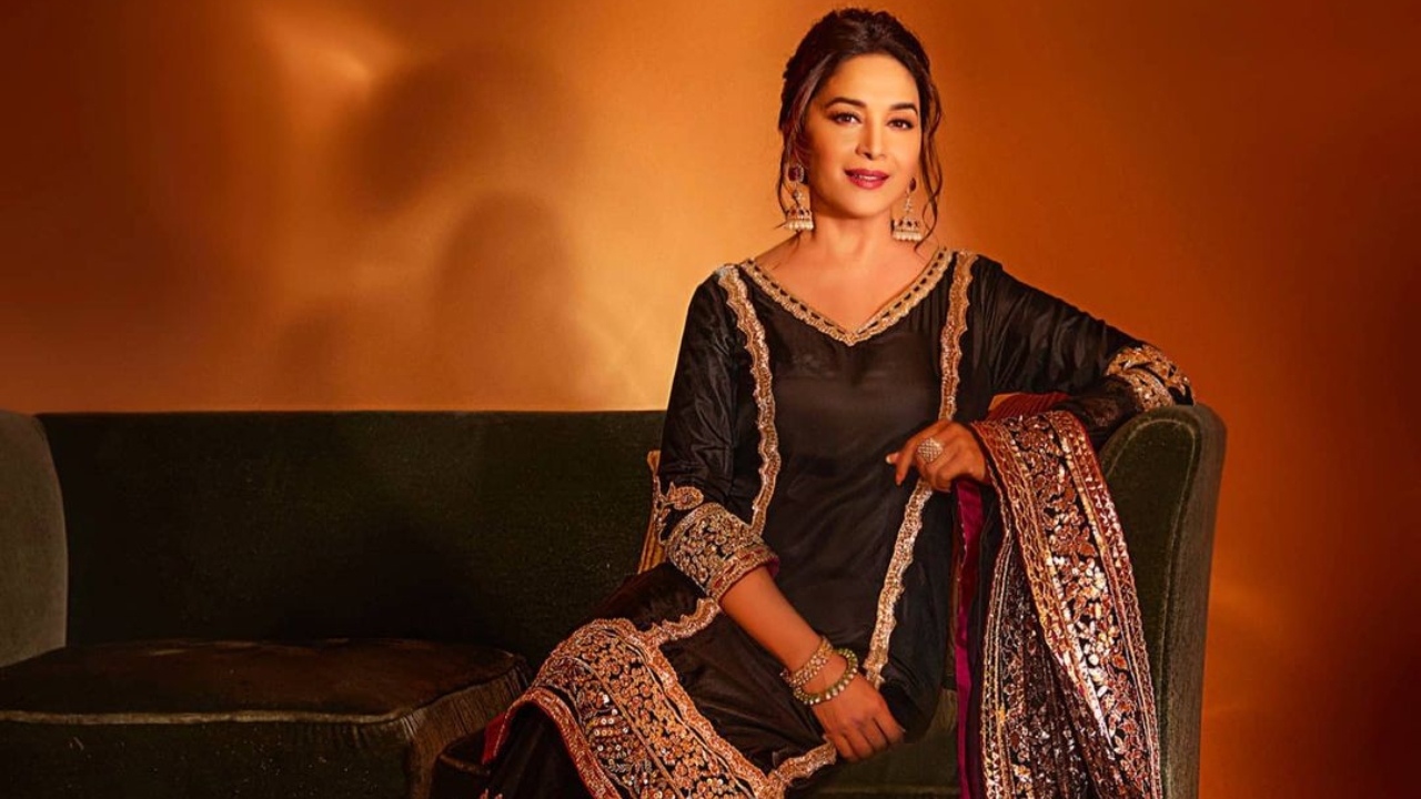 Madhuri Dixit In Black Velvet Suit