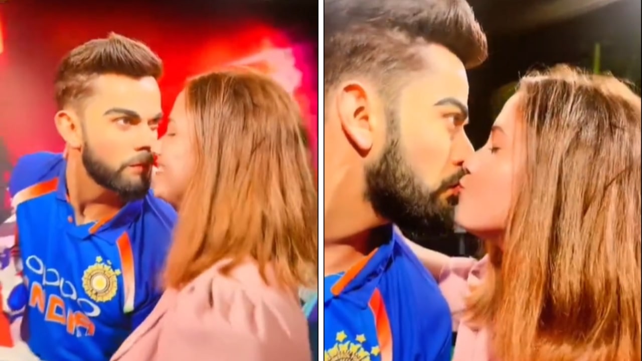 Girl Kissing Virat Kohli Statue Video