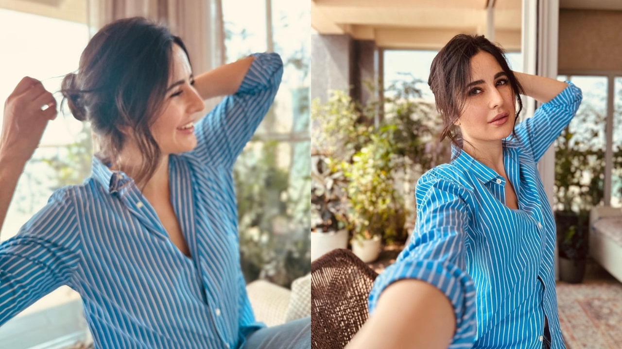 Katrina Kaif Wearing A Striped Blue