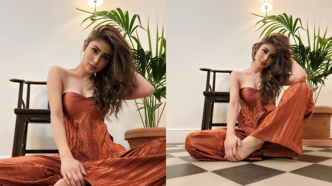 Mouni Roy In Off Shoulder Brown Dress