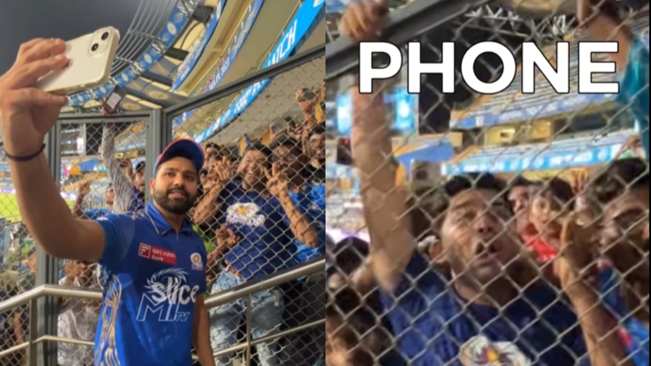 Rohit Sharma With Fan Mobile