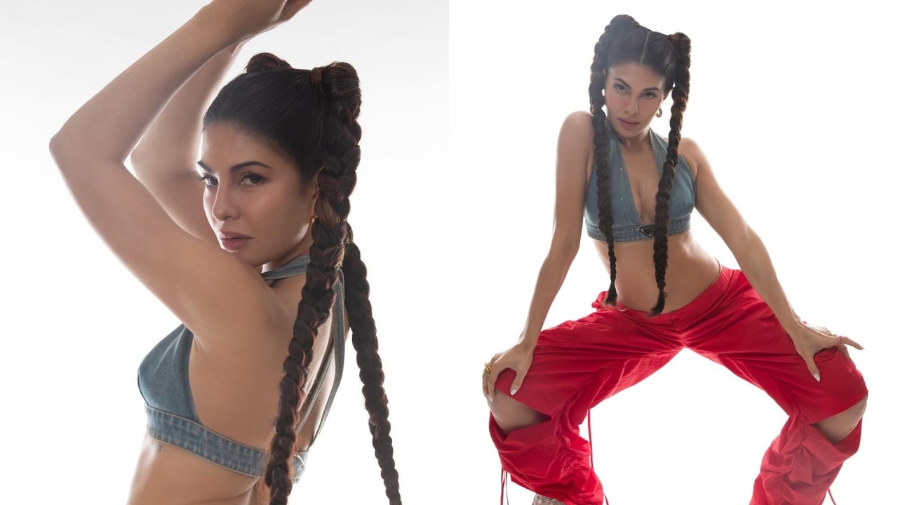 Jacqueline Fernandes In Red Ripped Pants