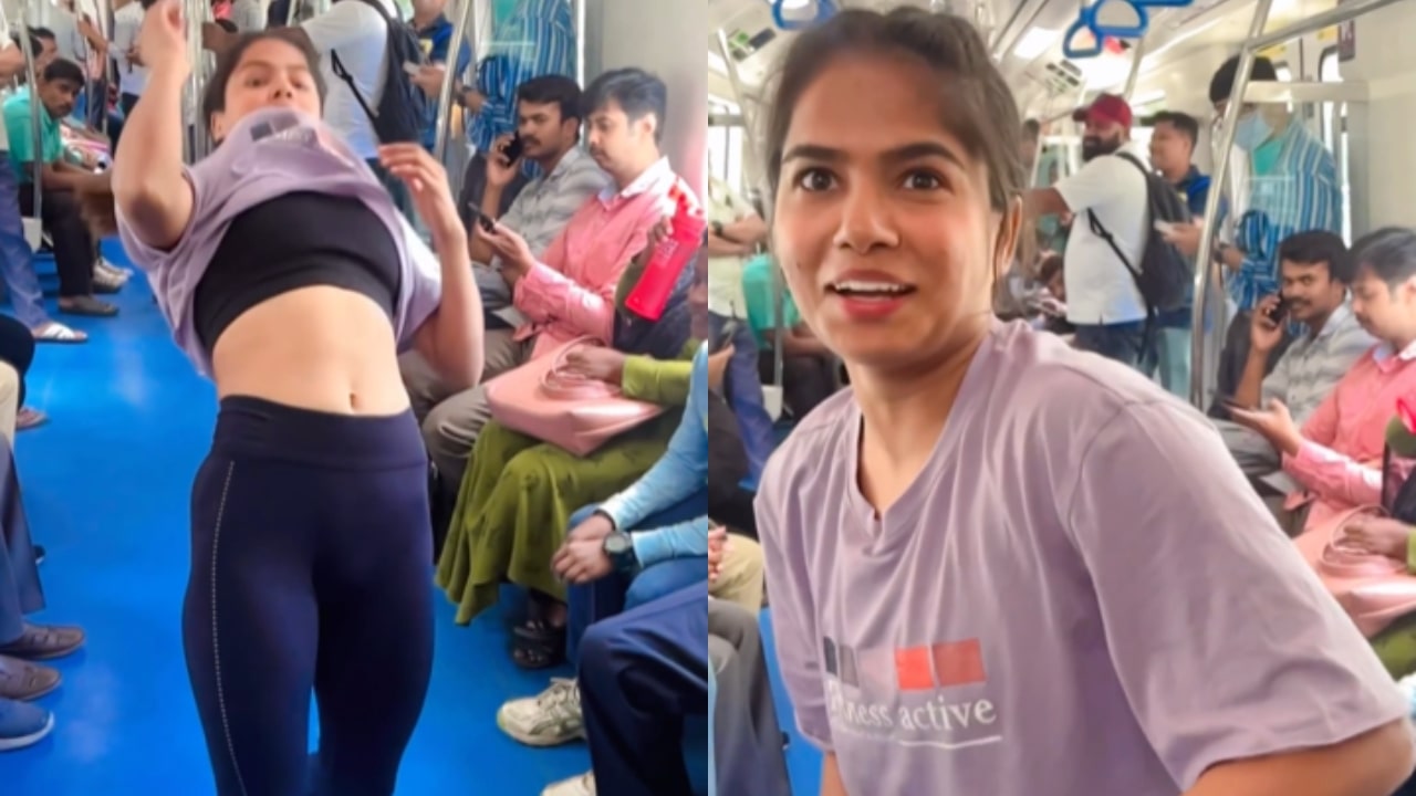 Girl Performs Stunts In Metro