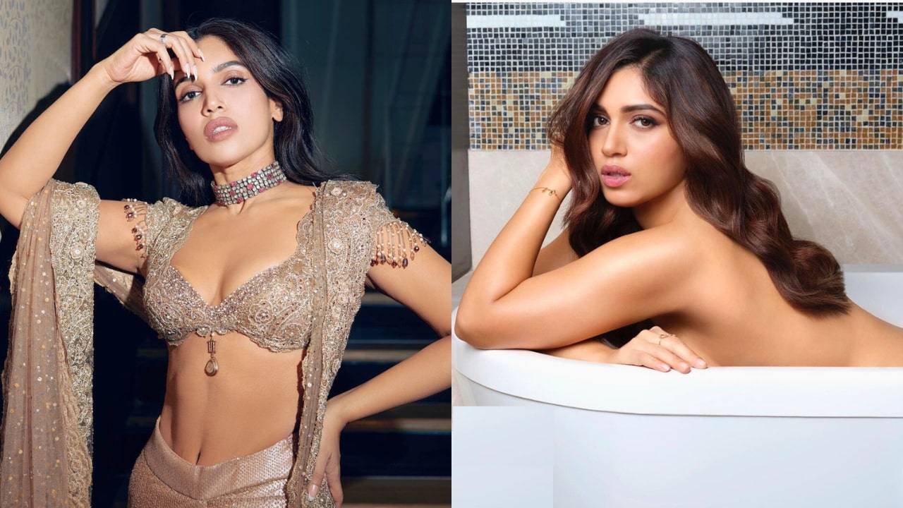 Bhumi Pednekar Brown Sequenced Saree