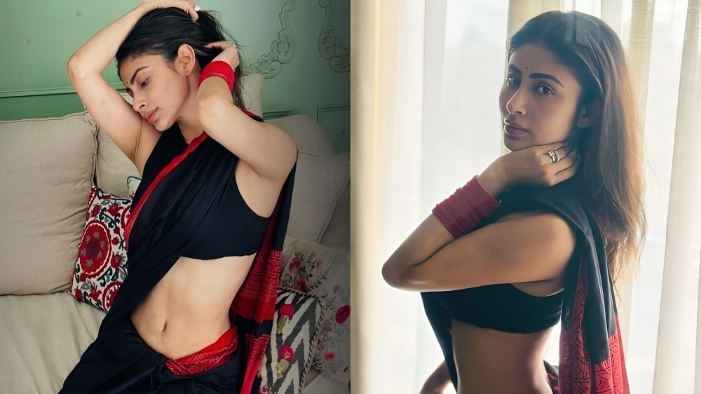 Mouni Roy Black Saree Look