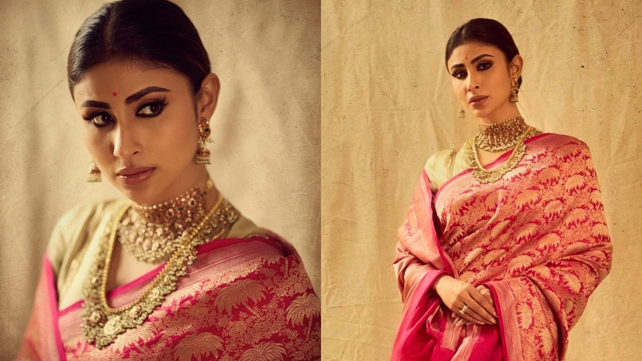 Mouni Roy In Pink Banarasi Saree