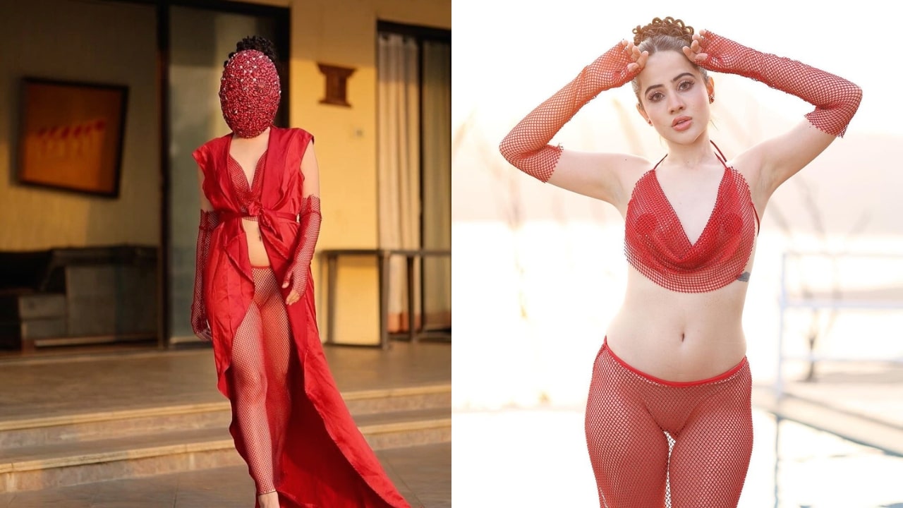 Urfi Javed Red Net Dress Viral