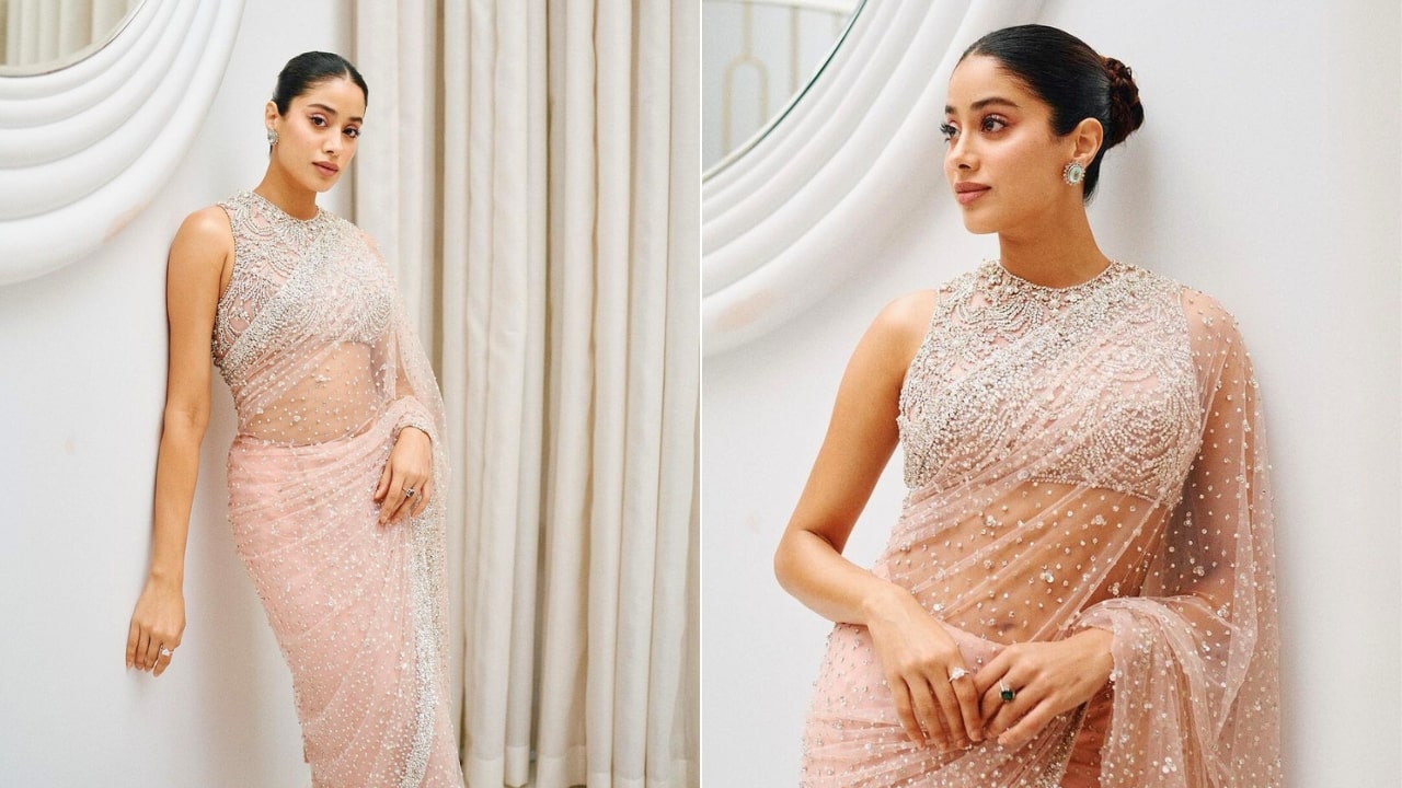 Janhvi Kapoor Pastel Sequin Saree