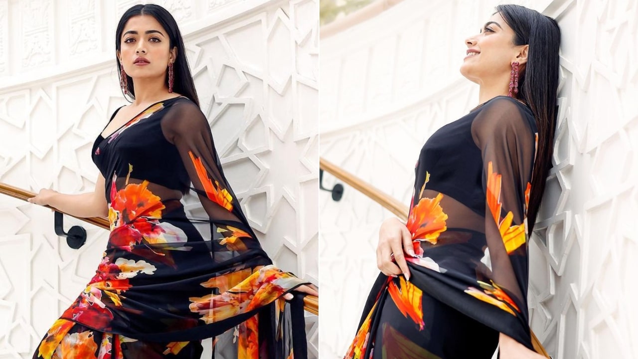 Rashmika Mandanna Black Chiffon Saree