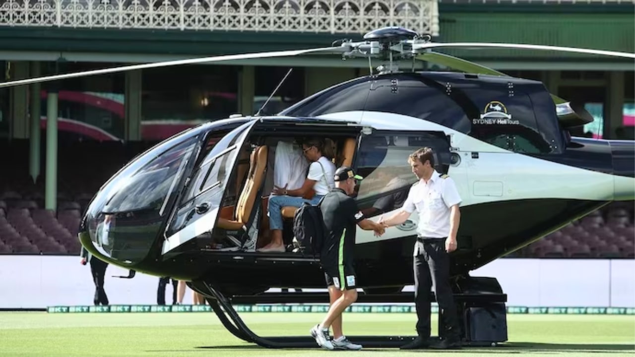 David Warner Helicopter Arrival