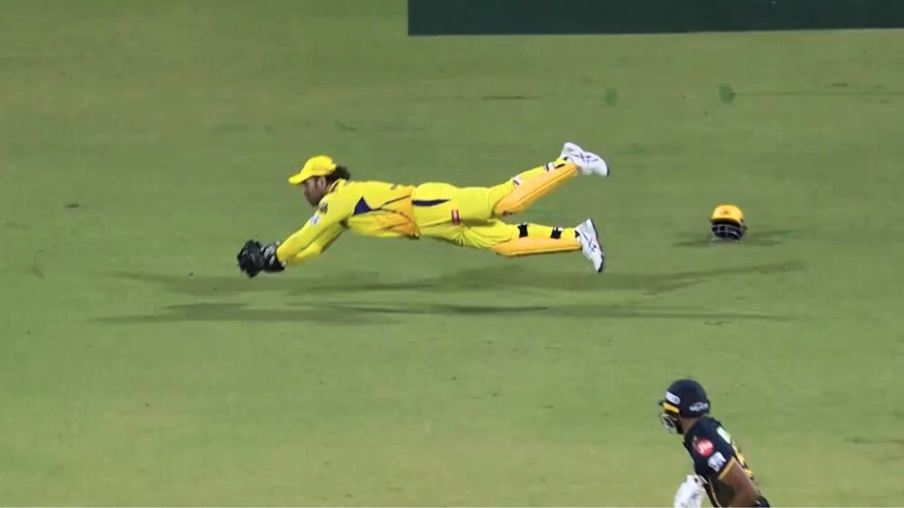 MS Dhoni Diving Catch Video
