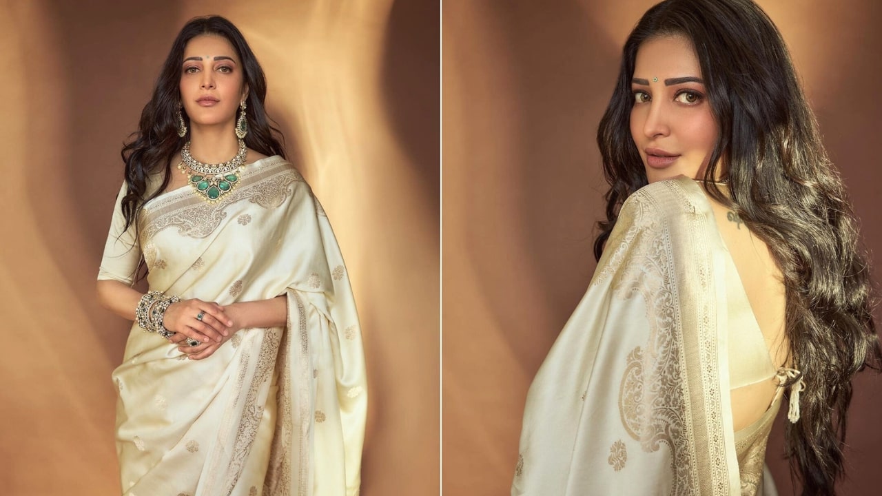 White Banarasi Saree With Gold Zari
